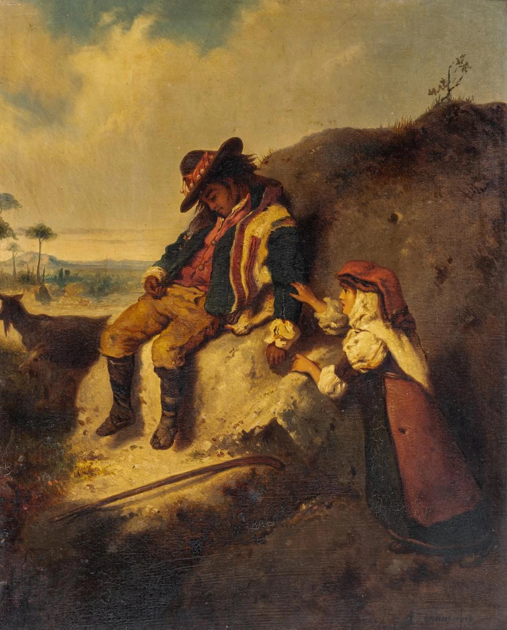 Pierre Olivier Joseph Coomans - un pastore riposante viene svegliato da una ragazza